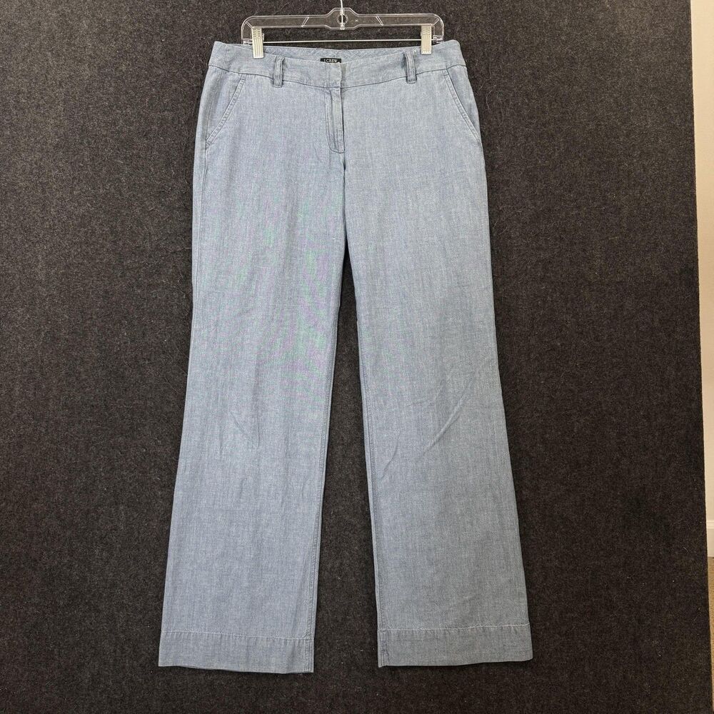 J.Crew City Fit Chino Pants Women's 8 Blue Chambray Straight Leg Cotton Casual